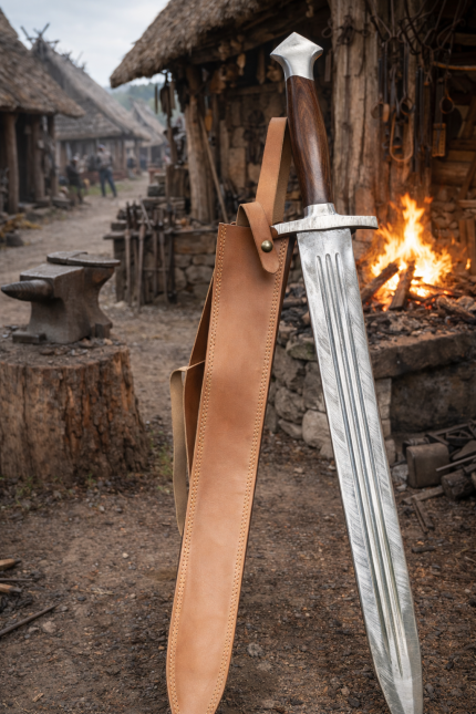 Arrow handle damascus sword