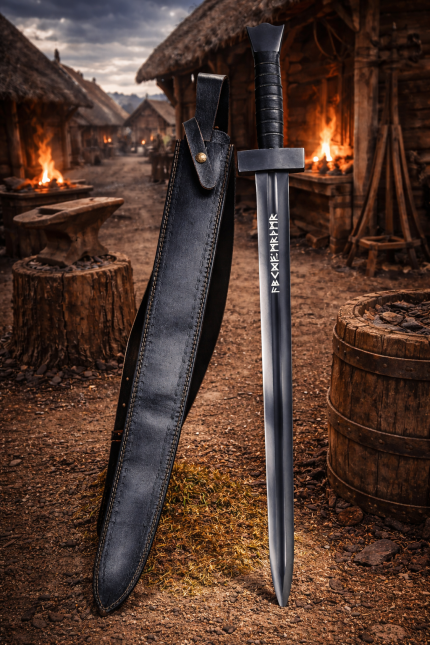 Black viking sword w runes photo
