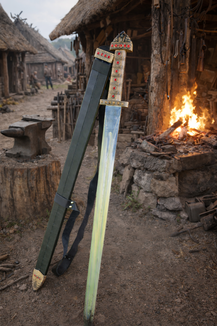 Jewel handle black sheath sword