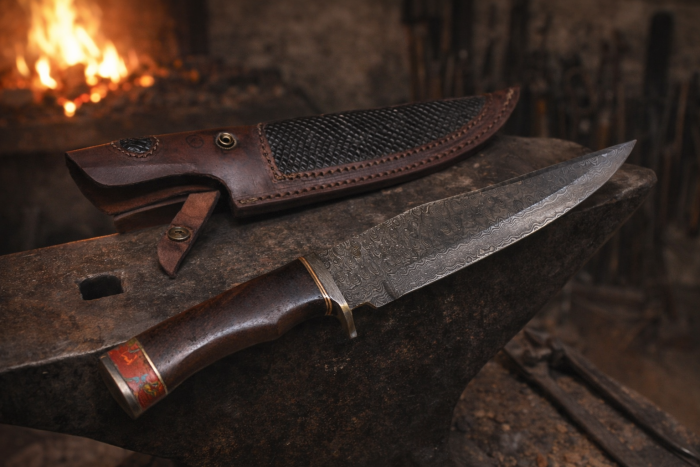 Large brown w red handle knife photo